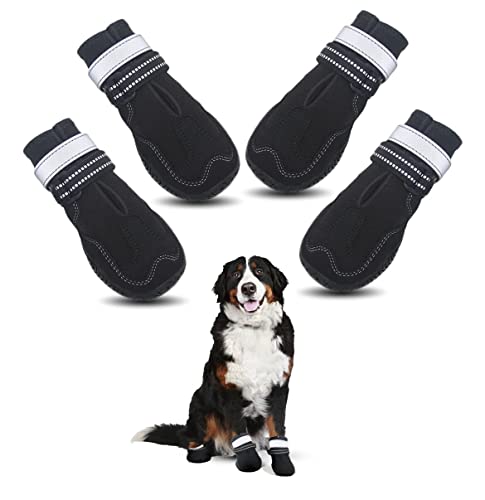 Dog Shoes for XL Dogs - Winter Boots & Paw Protectors - Booties Perfect for Snow, Rain, Hot Pavement, Hiking, Hardwood Floors and Anti Digging- Waterproof Foot Covers with Non Slip Rubber Soles- Black