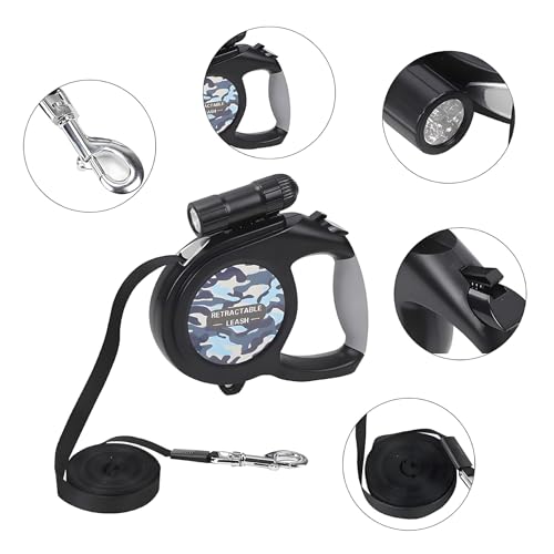 ColdShine 8M Einziehbare Hundeleine Gurt Rollleine für Hunde Einziehbar Gurt Leine Mit Abnehmbarer Taschenlampe rutschfest-Griff für Kleine Große Hunde bis 50kg