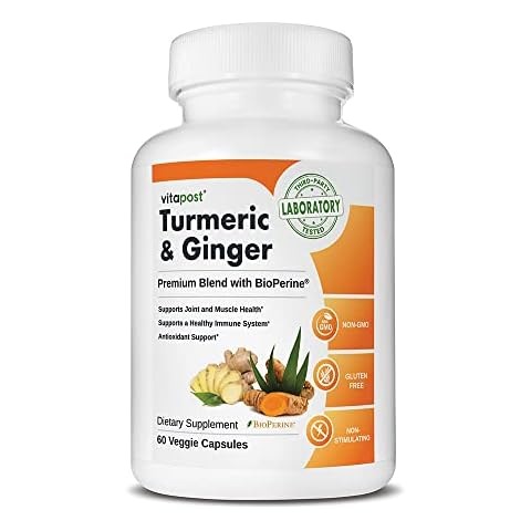 VitaPost Turmeric & Ginger Nature's Superfoods Turmeric and Ginger Fortified with BioPerine Black Pepper. Supports Joint Health and The Immune System. 60 Capsules Cover