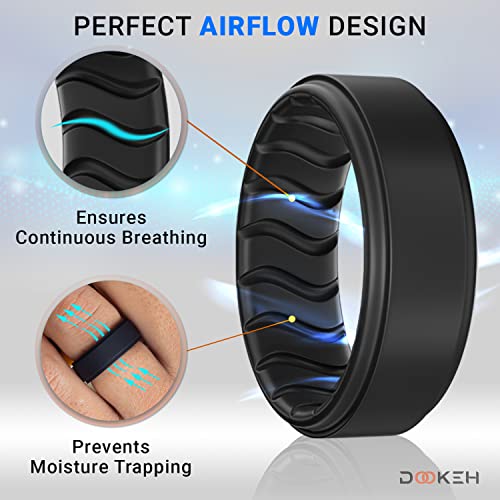 Silicone Ring, Men's Band, Black, Blue, Breathable Wave Design2