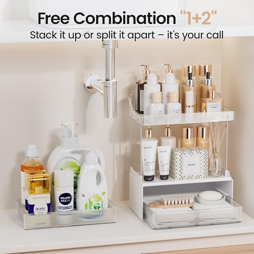 Image of Delamu 4-Tier Makeup Organizer, Bathroom Counter, 2 Drawers,Clear 2Pack