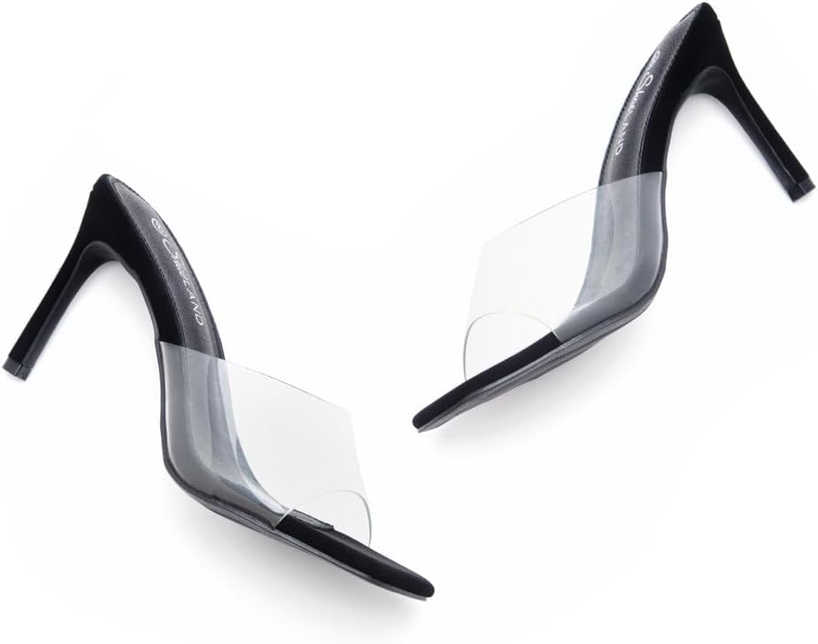 Shoe Land Melrose Women's High Heels Stiletto Heeled Slides, Square Open Toe One Band Slip-On Heeled Mules – Dressy Clear Heeled Sandals for Prom Party Wedding and Vacation - Image 4