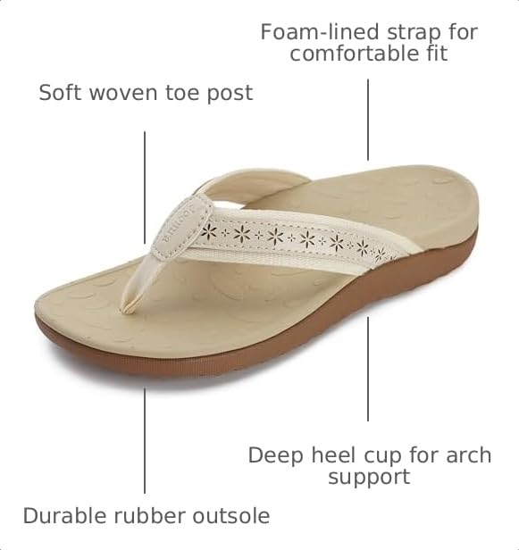 Image of Joomra Women's Flip Flops Arch Support Orthotic Thong Sandals | Plantar Fasciitis Relief, Supportive Sole, Vegan Leather Upper, Soft Toe Post, Comfortable Beach Pool Daily Use