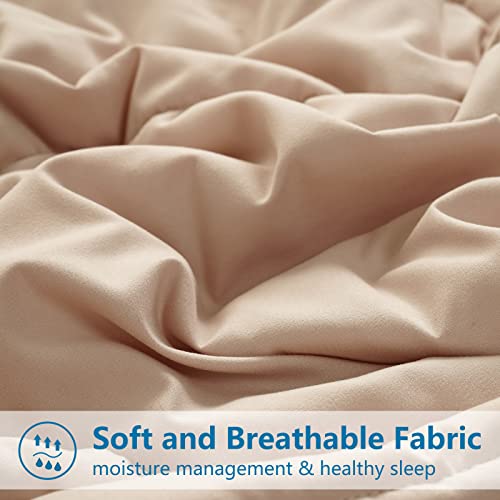 EASELAND Oversized King Down Alternative Comforter - Quilted Duvet Insert for All Seasons, Soft Lightweight with Corner Tabs, Summer Winter Warm Bedding, Beige 98x116 Inches