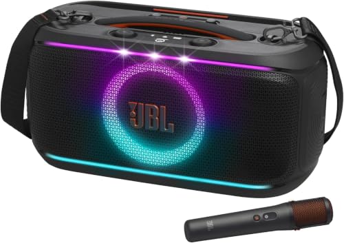 JBL PartyBox On-The-Go 2 Portable Bluetooth Party Speaker with Wireless Mic, Dynamic Lightshow, 15-Hour Playtime, Splashproof, Handle & Shoulder Strap – Powerful JBL Pro Sound