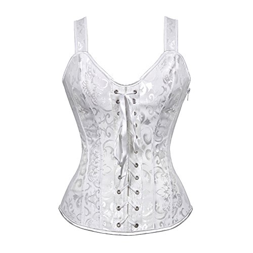 Grebrafan Push up Corset con Tirantes Corsés Gotico (EUR(38 40) XL, Blanco)