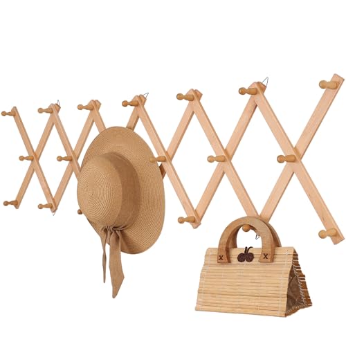 Wall Rack with 20 Hooks - Wooden Expandable Coat Rack