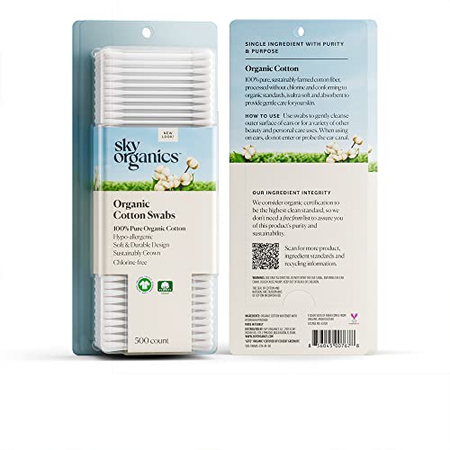 Sky Organics Organic Cotton Swabs For Sensitive Skin, 100% Pure Gots Certified Organic For Beauty & Personal Care, 1000 Ct. #TOP7