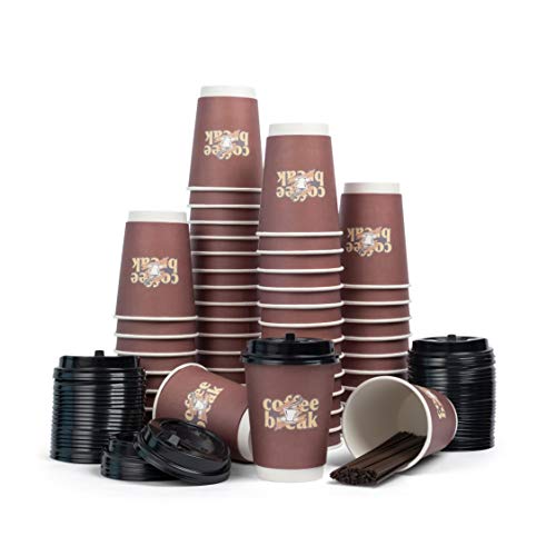 Buy Insulated Disposable Paper Coffee Cups with Lids & Stirrers
