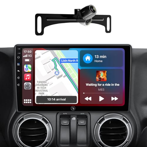 Car Radio Stereo for Jeep Wrangler JK Compass Grand Cherokee Dodge Ram 2009-2012, 10.2 Inch Touchscreen Wireless CarPlay Android Auto GPS Navigation Head Unit WiFi Bluetooth FM/AM SWC