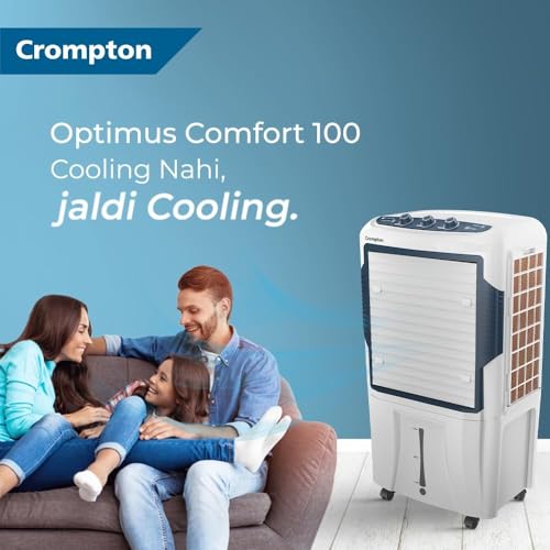 Image of Crompton Optimus Comfort 80L Desert Air Cooler for Home | Honeycomb Pads | 5500 m3 /hr Air Delivery | Humidity Control | Everlast Pump | Low Noise | Auto Fill | White (80 Liter)