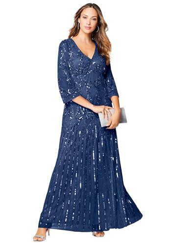 Roaman's Women's Plus Size Plus Size Beaded V-Neck 3/4 Sleeve Sleeve Maxi Gown
