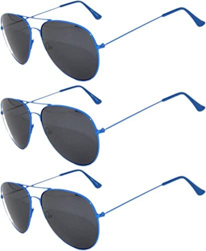 Image of OWL Set of 3 Pack Aviator Style Sunglasses Colored Metal Frame Mirror Lens Smoke Lens