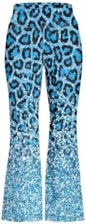 Ystardream High Waist Girls Bell Bottom Pants Bling Blue Leopard Print Pants for Toddler Girls Size 11-12 Stretchy Flared Leggings Workout Leggings Pilate Yoga Clothes Shapewear Tummy Control