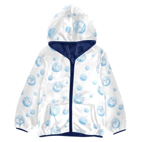 Kitten Soap Bubble Girls Fleece Jacket Girls Fall Jacket Girls Zip Up Hoodie Girls Sherpa Jacket 2-10T