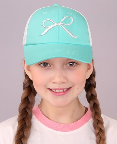 Girls Bow Tie Baseball Cap Kids Adjustable Summer Sun Hat Mesh Lightweight Trucker Hats Age 7-122