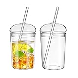 Picture of UPKOCH 2 Pcs Glass Cups with Lids and Straws Coffee Tumblers Heat Resistant Milk Cup Clear Drinking Glasses for Bubble Tea Smoothie Coke Soda Home Office Bar