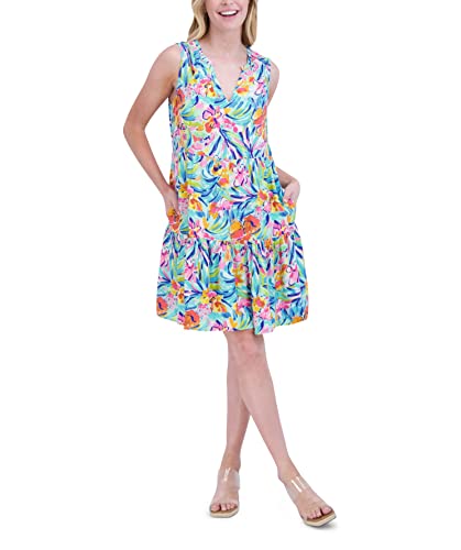 Stella Parker Women's Fit And Flare Dress Round Neck Tiered Ruffle Hem, Green Tea #TOP2