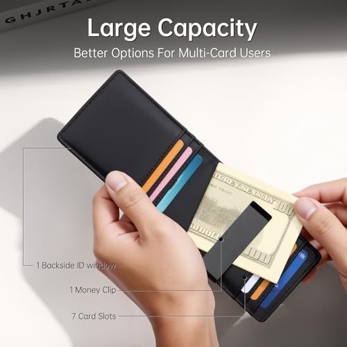 Image of Gostwo Slim Wallet for Men Minimalist Wallet Leather ID Window Card Case with Money Clip