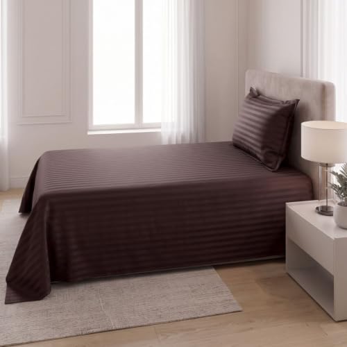 Image of Living Roots Glace Cotton 180 TC Single Bedsheet Set with 2 Single Bedsheets & 2 Pillow Covers |60 x 90 Inches |Soft, Breathable & Durable |Fits Mattress up to 4 Inches |No Colour Bleeding (Brown)