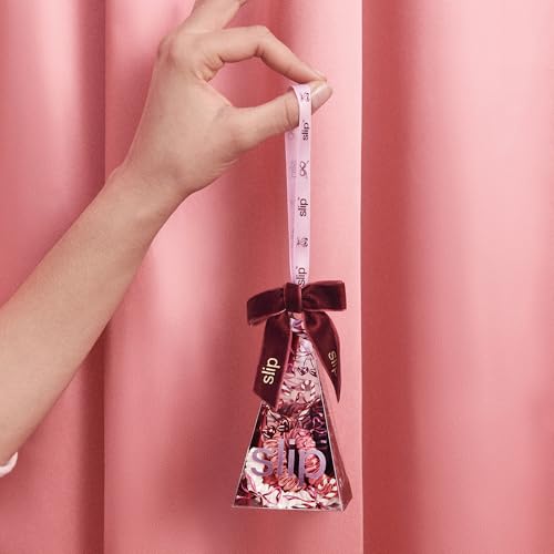 Image of slip Skinny Scrunchies in Candy Cane Ornament Packaging: Anti-Crease, Anti-Breakage Slipsilk Design Protects Delicate Hair | Includes 4 Pure Silk Scrunchies