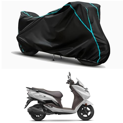 Image of Waterproof Bike Body Cover Compatible for | Suzuki Burgman Street BS6 | Taffeta Fabric, Sky Piping Design, Bottom Elastic Fit | Dustproof, Sun UV & Rain Protection for All Weather.