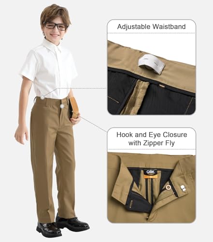 Image of QBK Boys Flat Front Dress Pants Uniform Pants Adjustable Waistband for Toddler to Youth with Pockets