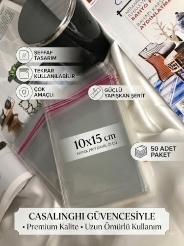 Kendinden Yapışkanlı Jelatin Poşet Bantlı Şeffaf Opp Torba Paket 10x15 cm (Kapak Payı Dahil) - 50 Adet