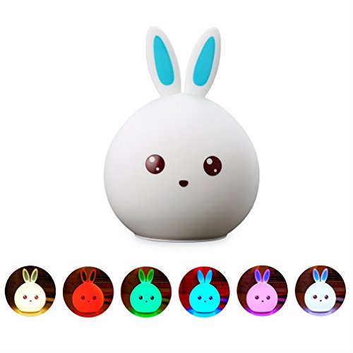 Image of One94Store Cute Silicone Rabbit Lamp USB Rechargeable Color Changing LED Night Light with Touch Sensor Control Perfect Decoration for Kids Bedroom Deco Gifts for Baby, Children, Blue Ear (Pack of 4)