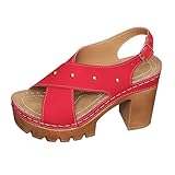 Pumps Sandalias de mujer con tacón, plataforma, tacones altos, vestido, sandalias de honda, sandalias de mujer, elegantes y cómodas, zapatos de verano, zapatos de tacón, tallas 35-46, rojo, 39 EU