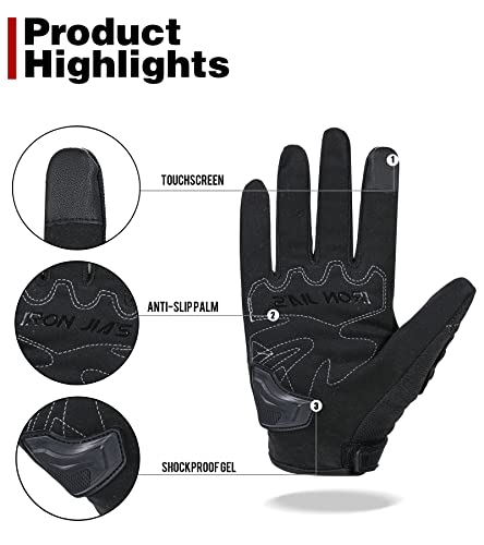 Iron Jia's Motorcycle Gloves Full Finger Durable For Road Racing Bike Summer Spring Powersports Support Touch Screen Black-M #TOP2
