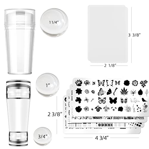 Nail Art Stamping Kit, Includes 2 French Tip Nail Stampers(3 Size Jelly Stamping Heads), 2 Transparent Scrapers, 4 Fashion Nail Art Pattern Templates, Nail Art Decorations Tool #TOP2