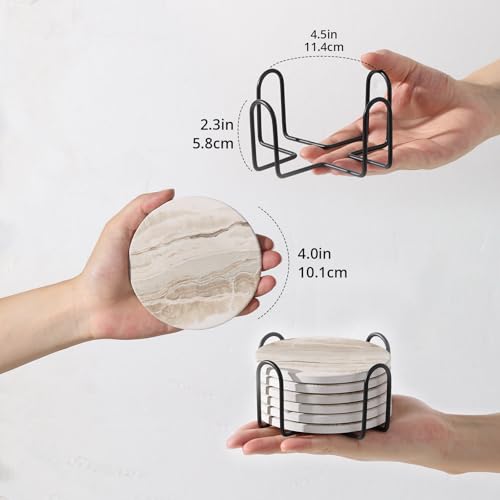 Lifver 12091 Coasters Set Of 6, Coasters For Drinks Absorbent Stone With Holder, Black Marble Style Ceramic Drink Coaster thumb #2