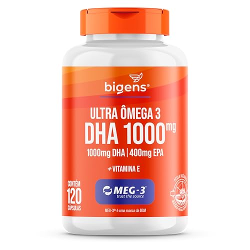 Ultra Omega 3, DHA 1000MG, EPA 400mg, com vitamina E - Certificado MEG-3, 120 Cápsulas, Bigens
