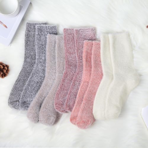 Image of SISOSOCK 5 Pairs Fuzzy Soft Cozy Comfortable Socks for Women, Casual Sleep Comfy Socks, Perfect Warm Winter Gifts for Women