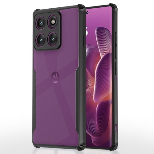 Image of Pikkme Back Cover for Motorola Moto Edge 60 Pro 5G | Ultra Hyrbid | Full Camera Protection | Raised Edge | Crystal Clear Transparent Bumper Case (Black)