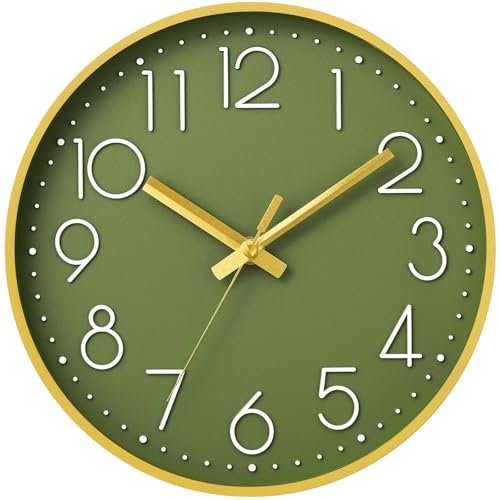 Image of DAXSMY Wall Clock 10 Inch Green Decorative, Battery Operated Silent