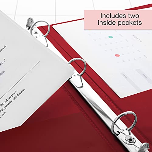Image of BAZIC Products 1 /2 inch Burgundy 3-Ring View Binder, Round Ring, 4-Pack | round rings, 1 /2 in Burgundy view 3-ring binder, 2 inside pockets, holds up to 100 sheets, Durable poly cover, 2 Pockets