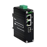 Mini Industrial 2 Ports Gigabit Fiber Media Converter Supporting DIN-Rail Installation, IEEE 802.3af/at/bt 90W PoE++ Fiber to Etherner Converter with 2 RJ45 Port and 1 SFP Port, 48~57V DC Power Input