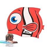 Gorros de natación para niños con peces de dibujos animados, gorros de natación elásticos para niños, gorros de natación en forma de de dibujos animados, gorros de natación de silicona suave para
