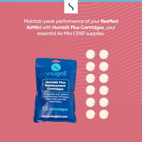 Snugell HumidX Plus for AirMini CPAP Machine –12-Pack – Replacement Cartridges for ResMed AirMini HumidX – Compatible with P10 Nasal Pillows & N20/N30 Nasal Masks – Enhances Comfort & Humidity Control