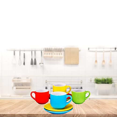 Bruntmor 4 Oz Mug Porcelain Cappuccino Cups With Saucers - 4 Ounce For Specialty Coffee Drinks, Espresso Coffee Cups,Latte, Cafe Mocha And Tea - Set Of 4, Multicolor #TOP3