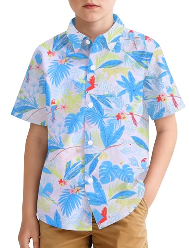 Image of Hawaiian Shirt for Boys Button Down Wrinkle Free Shirt Short Sleeve Funny Beach Casual Summer Print Top for Kids 4-15 Years