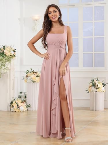 Chiffon Bridesmaid Dresses Long Adjustable Straps Evening Formal Dresses with Slit4
