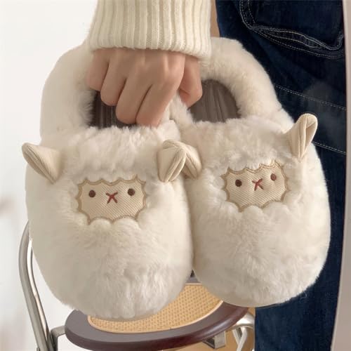 Sheep Slippers Women's Slippers Cute Warm for House Bedroom Sandals Fuzzy Plush Kawaii Slides Slip-on Swollen Feet Slippers Wide Non-Slip Indoor Outdoor Shoes Flip Flop2