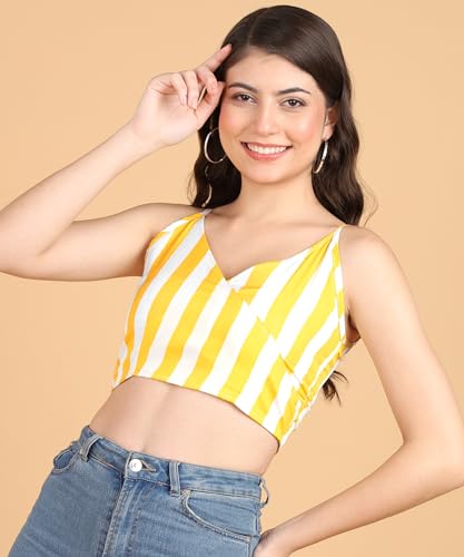Image of POPWINGS Women Casual Blue & White Stripe Print Strap Crop Top | Women Sleeveless Top | Women Trendy Top