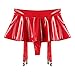 Zaldita Women's Wet Look PVC Leather Skirt Garter Belts Suspender Belt with 4 Straps Metal Clip Red Small