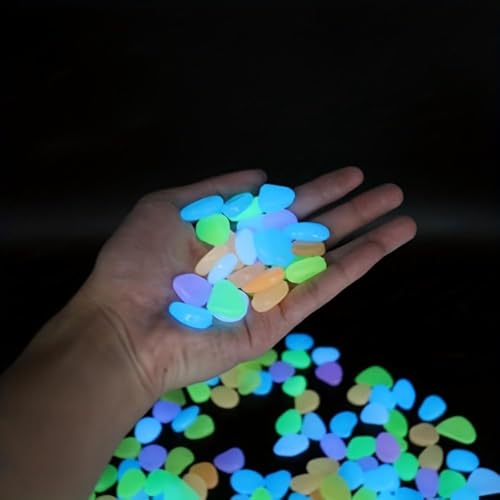 Image of Glow in The Dark Decorative Stones - 400-Piece Artificial Pebbles for Vases, Aquariums, Garden Landscaping - Assorted Colors for DIY Crafts & Home Decor