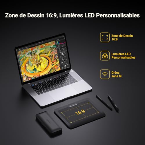 Tablette dessin graphique sans fil 16:9 Xencelabs pour ordinateur Windows et Mac - 5