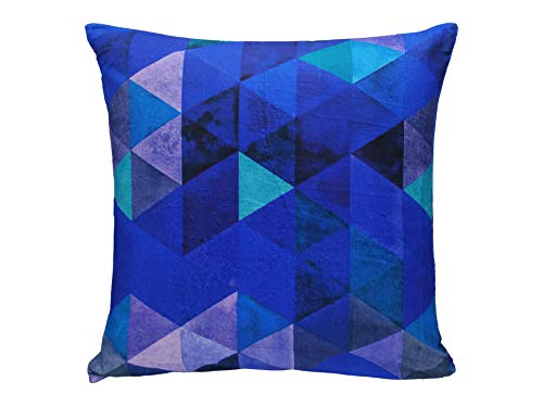 Khooti Two-Sided Washable Velvet Square Pillow Cover Case (Triangular Blue) 18 x 18 Inches / 45 x 45 cms